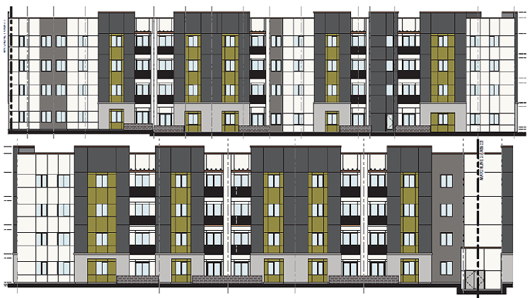 Architectural drawings of the elevation of the proposed affordable housing buildings at Salamanca Square